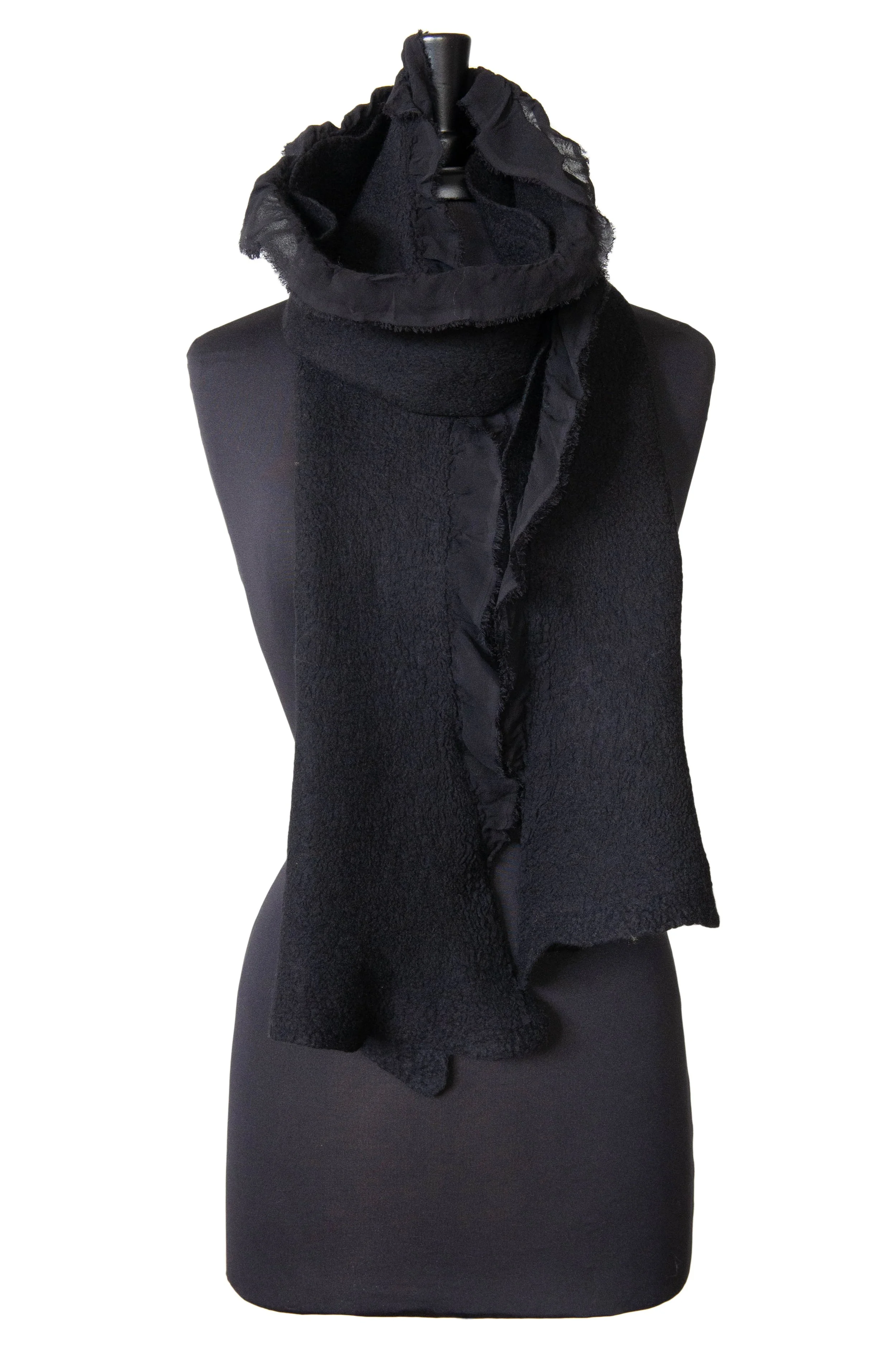 Sheer Double Ruffle Felted Silk Chiffon in Nero — Gina Pannorfi